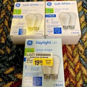 3/$20.  Soft White /Daylight Classic Shape LED Light Bulbs